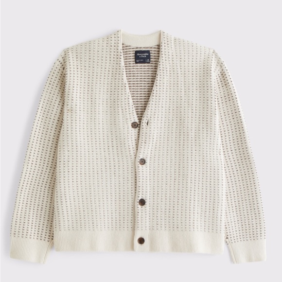 Men's Abercrombie & Fitch Textured Cardigan, Cream, Large, NWT - Picture 7 of 9
